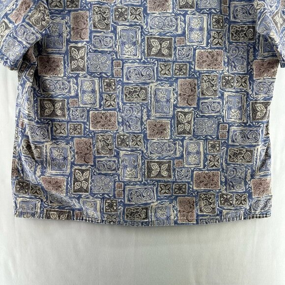 Pierre Cardin Shirt Mens Sz L Tropical Camp Geometric Button Down Cotton Blue - Picture 6 of 10